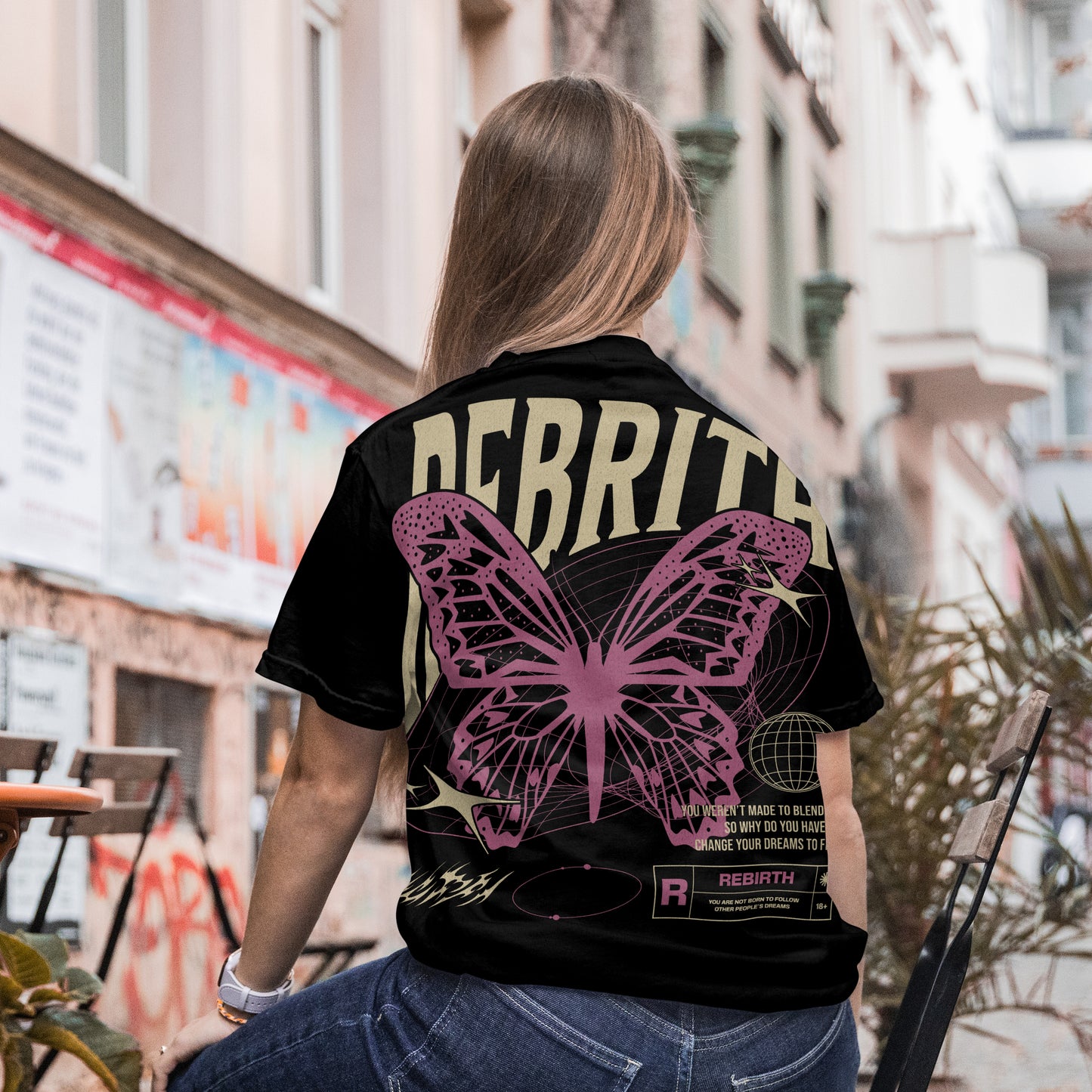 BUTTERFLY OVERSIZE TEE - BRIGHT BLACK